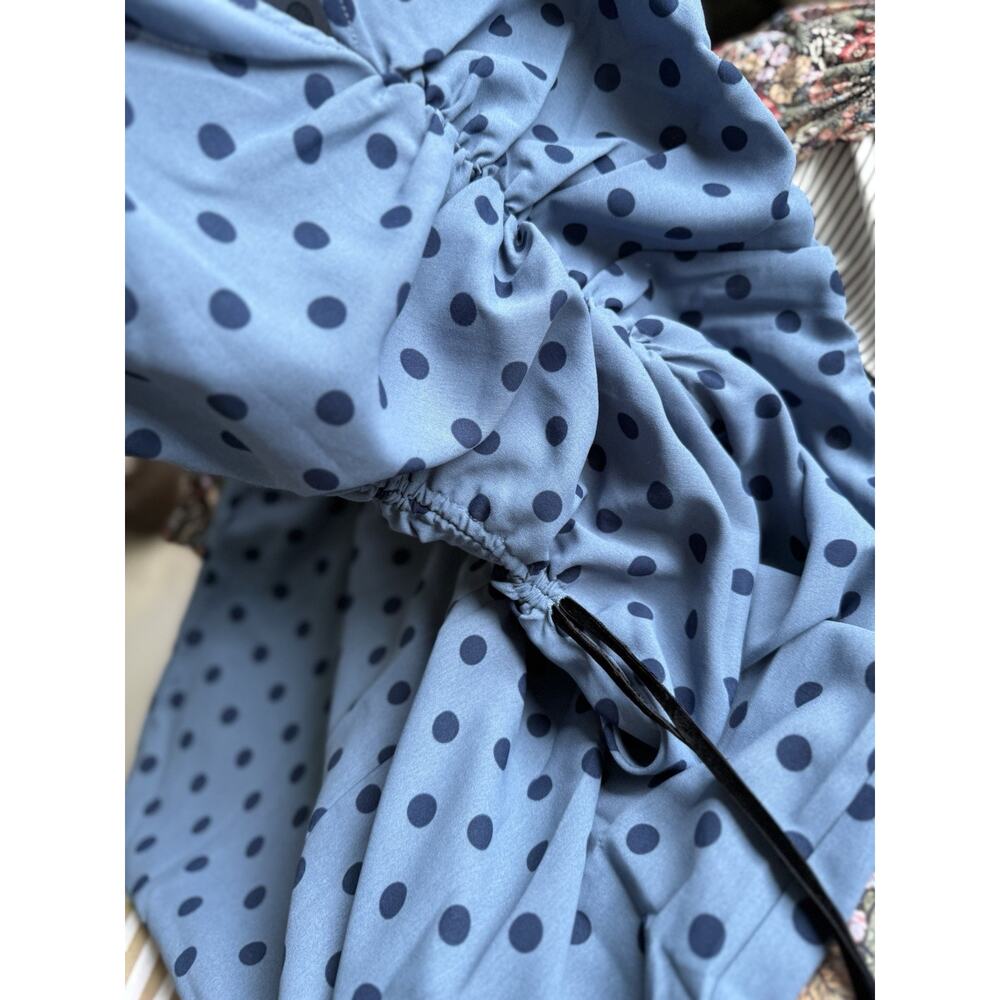 NWT Lisa Says Gah Oxford Dot Ruched Midi Dress Blue Polka Dot XS - Picture 8 of 11